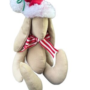 Festive Plush Bunny with Santa Hat and Striped Bow